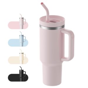 LEIKEEGO Thermobecher mit Strohhalm | Praktisch für Büro und Outdoor | Spülmaschinenfest | Rosa | 1.2 L Trinkflasche mit