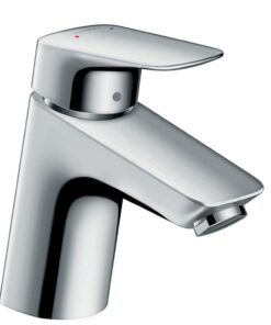 Hansgrohe Logis Waschtischarmatur wassersparend EcoSmart Push-Open Ablauf Bad Wasserhahn, 67mm Auslauf, Chrom, Wasserspa