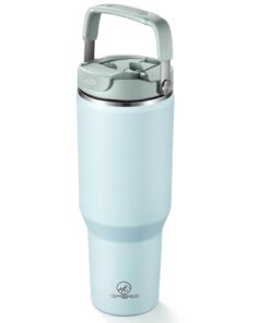 Trinkbecher mit Griff und Isolation für Kalt- und Hitzebehalt | Edelstahl Trinkbecher mit Strohhalm-Deckel für Outdoor-