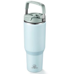 Trinkbecher mit Griff und Isolation für Kalt- und Hitzebehalt | Edelstahl Trinkbecher mit Strohhalm-Deckel für Outdoor-