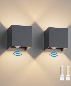 Klighten 2 Stück LED Wandleuchte mit Bewegungsmelder für Innen/Außen, eingeschaltbar, Abstrebewinkel einstellbar, mit Au