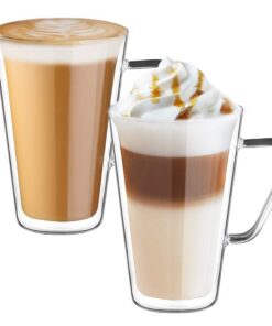 Ecoe Doppelwandige Kaffeetassen Gläser Set Borosilikatglas 2er 450ml für Cappuccino,Latte Macchiato,Tee