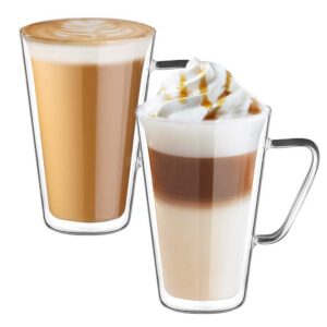 Ecoe Doppelwandige Kaffeetassen Gläser Set Borosilikatglas 2er 450ml für Cappuccino,Latte Macchiato,Tee