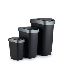 Rotho Twist Mülleimer-Set mit Klappdeckel, BPA-frei, für Küche und Badezimmer, 10L, 25L und 50L