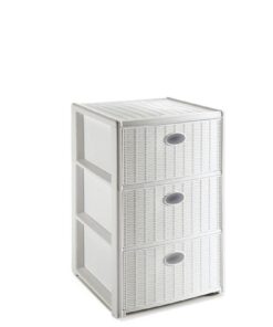 Rollbarer Schubladenschrank aus Kunststoff in Rattan-Optik für Haus und Geschäft mit 3 Schubladen und 40x40x61 cm | Rol