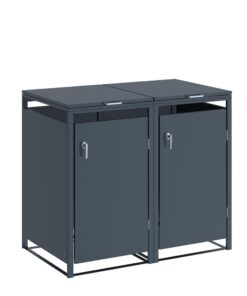 JOMO 2-Er Mülltonnenbox Anthrazit - Wetterfeste Stahltonnen für 120L & 240L - Belüftete und stabile Müllverkleidung