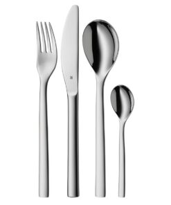 WMF Nuova Besteckset für 1 Person | 4-teilig | Spülmaschinengeeignet | Edelstahl Cromargan Poliert | Monobloc-Messer | 6