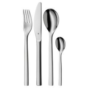 WMF Nuova Besteckset für 1 Person | 4-teilig | Spülmaschinengeeignet | Edelstahl Cromargan Poliert | Monobloc-Messer | 6