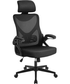 Yaheetech Bürostuhl Ergonomisch Schwarz - Drehstuhl mit Hochklappbaren Armlehnen und Verstellbarer Kopfstütze BlackFores
