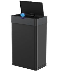 LIFERUN Mülleimer mit Sensor Küche 50 Liter Edelstahl Schwarz Elektrisch Automatisch