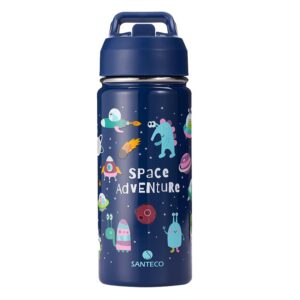 SANTECO Kinder Edelstahl-Trinkflasche Alien 500ml BPA-frei, einfach zu säubern, thermisch stabil, für Schule und Kinderg