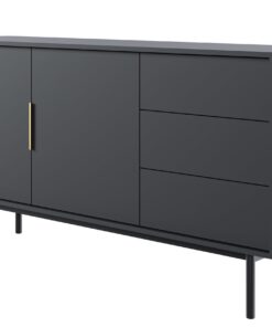 Selsey Kommode Aufbewahrungsschrank 2 Türen 3 Schubladen Schwarz Soft Close Push to Open