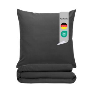 Komfortec Premium Superweiches Bettwäsche 155x220 cm + 80x80 cm Kissenbezüge, gebürstet 100% Mikrofaser, Anthrazit OEKO-