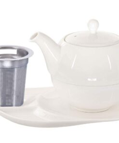 **Lena Tea for One Sieb Porzellan 500ml fein-cremes Weiß Teekanne + Tasse + Untersetzer** | **Tea for One Lena Sieb 500