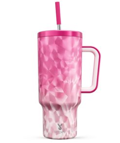 Meoky 1182ml Thermobecher Bonbon - Doppelwandiger Edelstahl Vakuum, Strohhalm und Griff, für Heiß und Kalte Getränke, 10
