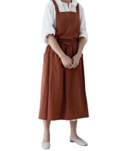 Schürze Baumwolle Leinen Einfarbig Japanischer Stil Kreuz Zurück Damen Herren Küche