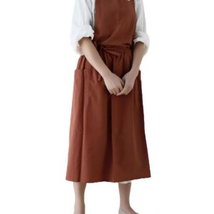 Schürze Baumwolle Leinen Einfarbig Japanischer Stil Kreuz Zurück Damen Herren Küche