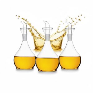 Zoha Öl-Essigspender Borosilikatglas 3er Set - Präziser Öl Dispenser, tropffreie Ausgießer, Küche Essig Ölspender Set 10
