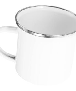 KICHOUSE Reise Emaillebecher Mit Henkel Für Zelthanbieter 350 ML Weiß Mit Silberner Umrandung Zum Camping