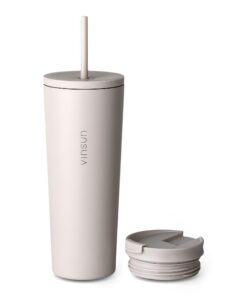 Vinsun Thermobecher beige Auslaufsicher doppelwandig isoliert Heiß & Kaltgetränke 720ml Auto Büro