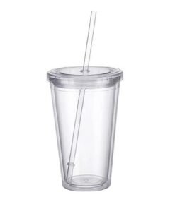 CEIEVER Doppelwandiger Hartplastikbecher mit Deckel und Strohhalm (1, 500ML)