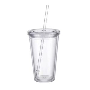 CEIEVER Doppelwandiger Hartplastikbecher mit Deckel und Strohhalm (1, 500ML)