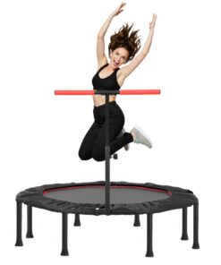 LIFERUN Mini Fitness Trampoline für Erwachsene, Ø128cm, Rot - Stabiler und tragfähig bis 150kg, mit leisen Gummiseilfede