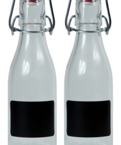 2x 200 ml Glasflaschen mit Porzellan-Bügelverschluss zum Selberbefüllen inkl. Beschriftungsetiketten Viva-Haushaltswaren