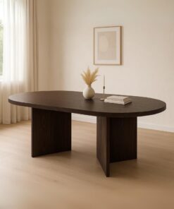 Esszimmertisch 160x90 cm, Nussbaum-Optik, gerade Kanten 40mm, ovealer Holztisch für Familie, V-Formige Beine, 160x90 cm