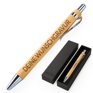 MAJVI Nachhaltiger Personalisierbarer Kugelschreiber aus Bambus – Geschenk für Lehrer, Kollegen, Abschluss, Vatertag – U
