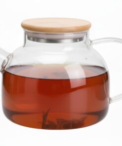 Teekanne aus Borosilikatglas mit Filter für losen Tee und Blütentee | Herdplattensichere Glasteekanne 1 Liter | Bambus D