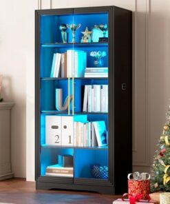 Glasvitrine mit LED-Beleuchtung und 3-Farb-Licht, 165cm, für Wohnzimmer und Flur