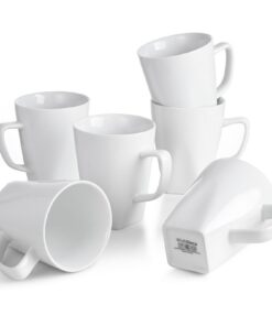 Kaffeebecher 6er Set, Porzellan Weiß 400ml, Cappuccino und Tee Tassen zur Heißgetränke-Belieferung | Kaffeebecher Groß