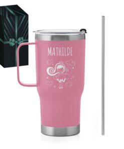 Maverton Rosa Thermobecher 600 ml - Trinkbecher mit Deckel und Strohhalm für Frau - 100% dicht zum Geburtstag Geschenk