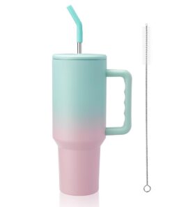 Thermobecher mit Griff und Stroh, Doppelwandiger Edelstahl Vakuum Isolierbecher, Große Kapazität 40oz Geschenk Ideal für