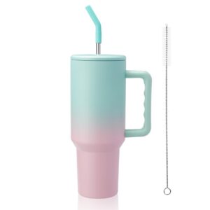 Thermobecher mit Griff und Stroh, Doppelwandiger Edelstahl Vakuum Isolierbecher, Große Kapazität 40oz Geschenk Ideal für