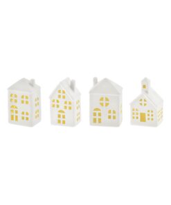 Spetebo LED Keramik Haus - Weihnachtsdeko - warm weiß - 11 cm 4er Set - Tischdeko Winterhaus