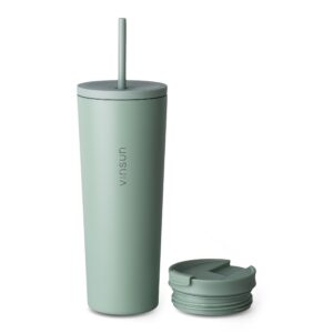 Vinsun Thermobecher mit Strohhalm - Edelstahl, doppelwandig isoliert, Heiß & Kaltgetränke - Reisetrunk für Kaffee bei Tw