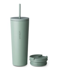 Vinsun Thermobecher mit Strohhalm - Edelstahl, doppelwandig isoliert, Heiß & Kaltgetränke - Reisetrunk für Kaffee bei Tw
