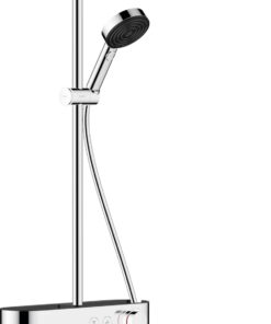 Hansgrohe Wassersparendes Duschsystem Pulsify S EcoSmart Chrom Brausekopf 260mm Thermostat Sparduschkopf Duschstange Reg