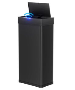 LIFERUN Mülleimer mit Sensor Küche 60 Liter Edelstahl schwarz Elektromitteldeckel Klemmring