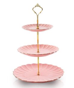 Sweejar Home 3-Stöckiger Keramik-Kuchenständer für Dessert und Cupcake-Staender bei Teepartys (Rosa), Hochzeitserinnerun