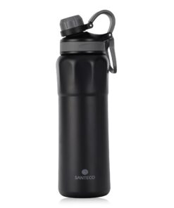 SANTECO Thermosflasche Edelstahl BPA-Frei für Laufen und Rennrad - 830ml Auslaufsicher Spülmaschinenfest Schwarz SANTE