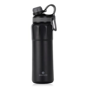 SANTECO Thermosflasche Edelstahl BPA-Frei für Laufen und Rennrad - 830ml Auslaufsicher Spülmaschinenfest Schwarz SANTE