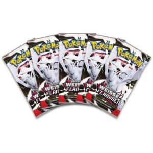 Pokémon Karmesin & Purpur 5X Weisse Flammen Booster Packs NEU Deutsch OVP & Toploader für Sammler Card Game