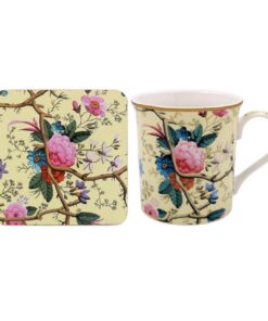 Morris Kilburn-Design Cremefarbene Tassen-Untersetzer-Set mit Blumenmuster und Vintage-Stil