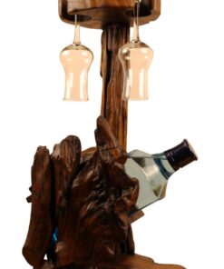 Kinaree Teak Flaschenständer - Flaschenhalter für edle Liköre und Weine - Geschenkidee für Weinliebe (1 Flasche / 2 Gläs
