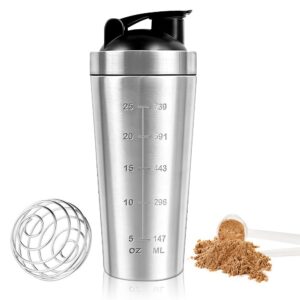 Protein-Shaker-Flasche Gobesty 750 ml, edelstahl-Fitness-Shaker für Männer und Frauen, ergonomischer Mixball-Becher mit
