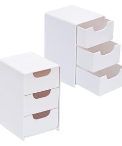 SUMTree Weißer Acryl-Schubladen-Organizer mit 3 Ebenen, ideal für Schmuck und Badezimmeraccessoires, 8 x 9 x 13 cm, 2 St