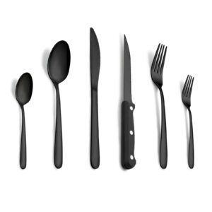 Schwarzes Pleafind 72-teiliges Besteckset für 12 Personen - Lebensmittelqualität Edelstahl-Set, spülmaschinenfest, inklu
